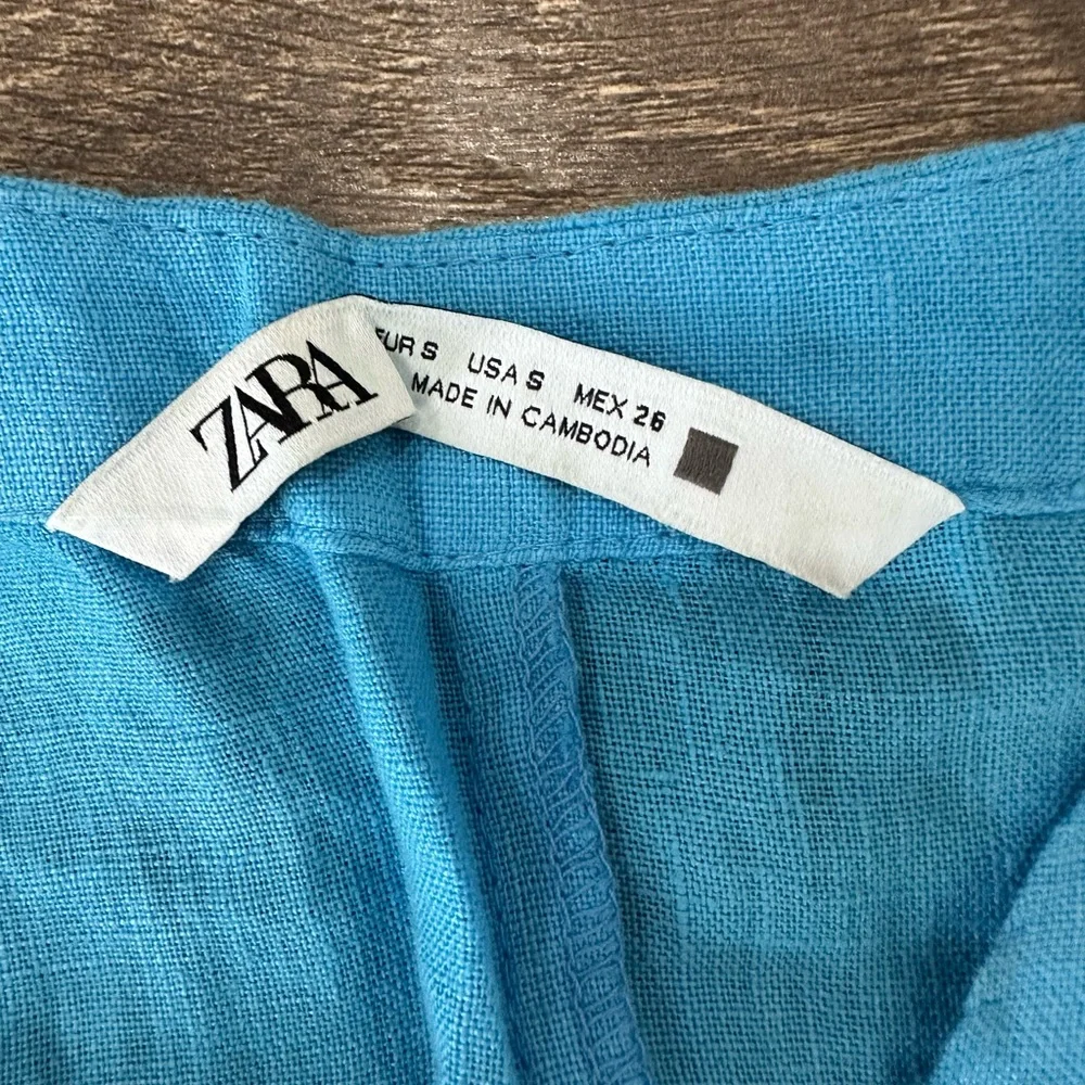 ZARA Blue Button-Up Linen Dress Size S - Picture 4 of 7